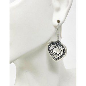 925 Sterling Silver Signed EFS Mexico Heart With Child Dangle/Drop Earrings